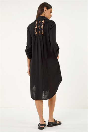 Black Back Lace Buttoned Shirt Dress