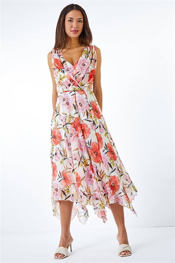 Floral Chiffon Hanky Hem Asymmetric Dress 14253664