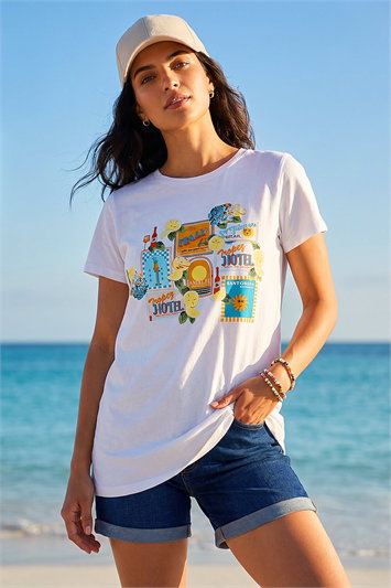White Dusk Graphic Print Stretch T-Shirt