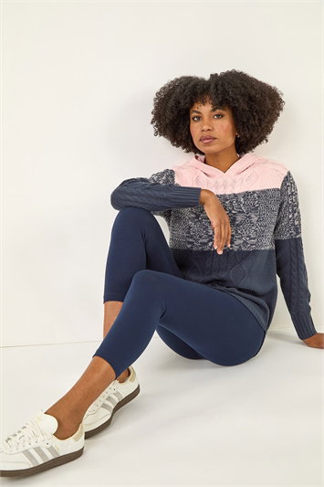 Blue Elastic Waist Stretch Cropped Leggings