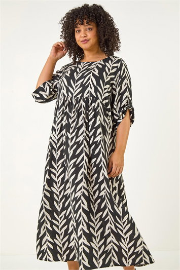 Curve Leaf Print Woven Dress 14837708