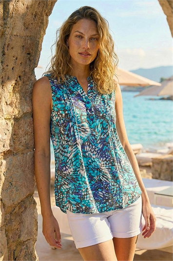 Blue Abstract Burnout Print Vest Top