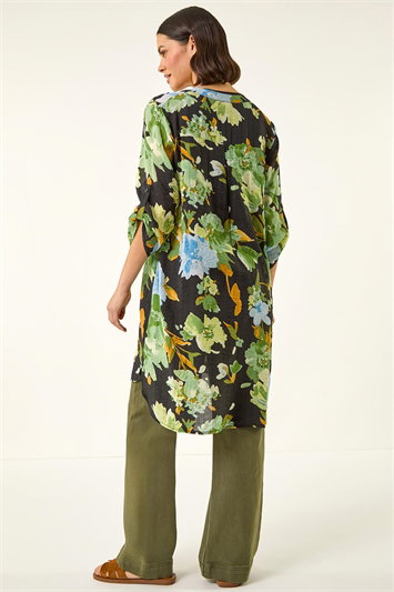 Floral Longline Button Up Blouse 10221534