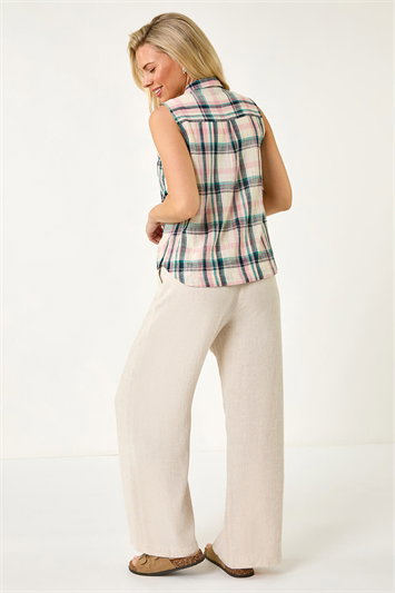 Petite Check Print Button Up Blouse 10141972