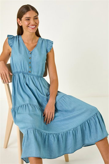 Multi Tiered Frill Sleeve Midi Dress