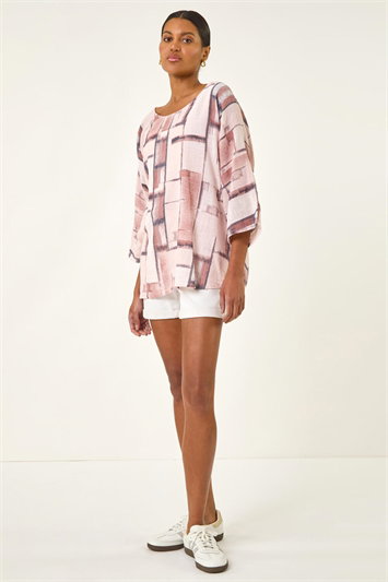 Pink Abstract Print Tunic Top