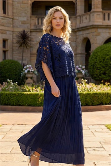 Blue Crochet Overlay Maxi Dress