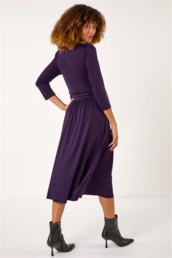 Mock Wrap V-Neck Stretch Midi Dress 14640876