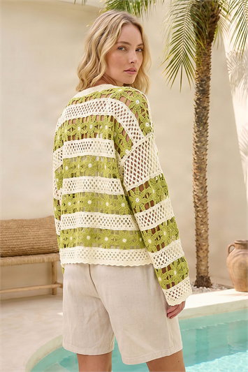 Floral Stripe Crochet Knit Jumper 16342867