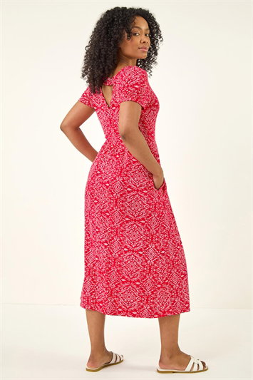 Petite Aztec Gathered Waist Midi Dress 14906378