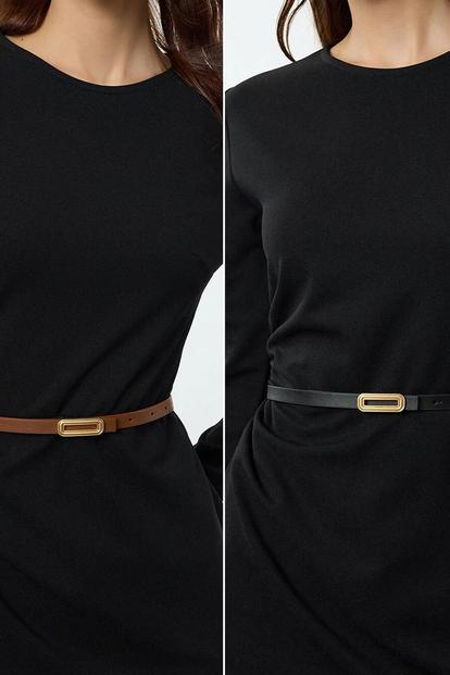 Multi Double Pack Slim Rectangle Buckle Women’S Belt Set