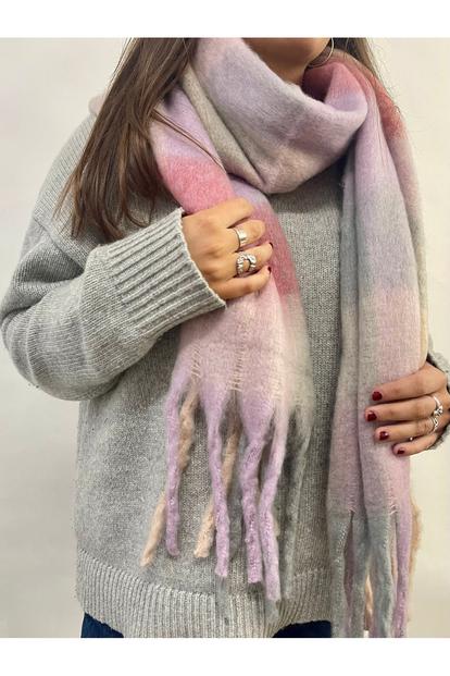 Multi Light Pink Grey Stripe Scarf