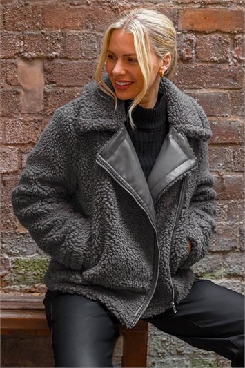 Grey Borg Detail Aviator Jacket
