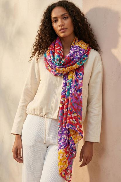 Multi Leopard Print Lightweight Cotton Scarf Pink