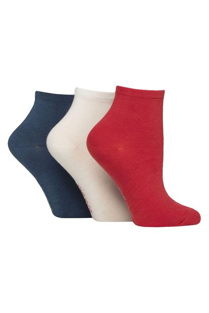 Red 3 Pack Ladies Plain Bamboo Anklet Socks - Soft Breathable Everyday Comfort