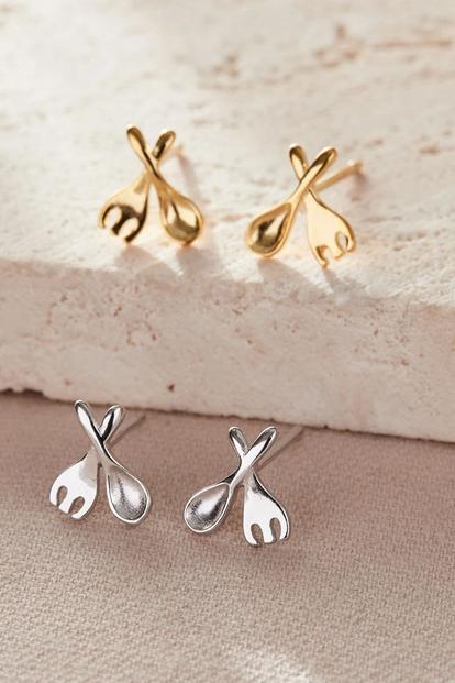 Metallic Sterling Silver Fork & Spoon Studs