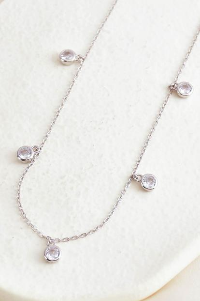 Metallic S925 Sterling Silver Sparkly Charm Necklace