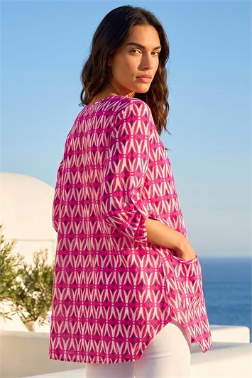 Cotton Geometric Pocket Longline Tunic Top 20153572