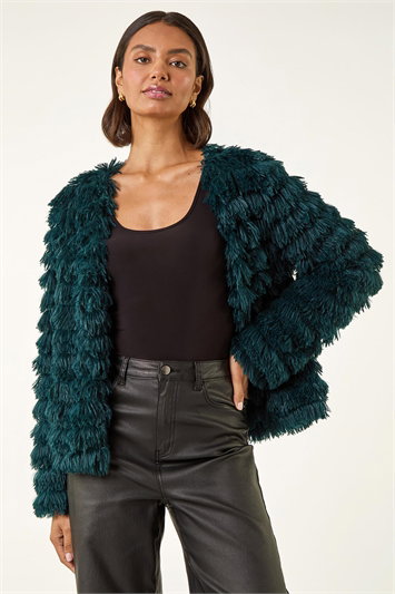 Faux Fur Fluffy Layered Jacket 15046091