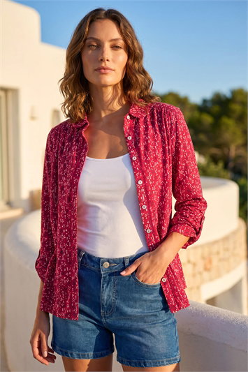 Red Petite Abstract Spot Stretch Shirt