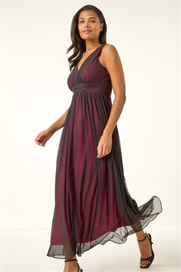 Black Sleeveless Contrast Mesh Maxi Stretch Dress