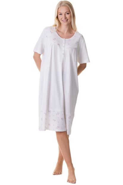 White 100% Cotton Short Sleeved Polka Dot Nightdress