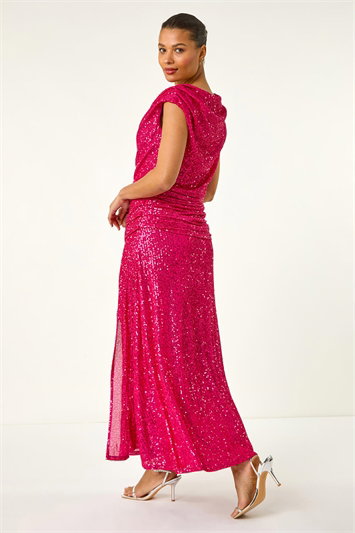 Sequin Cowl Neck Maxi Stretch Dress 14272232