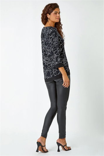 Glitter Rose Print Layered Stretch Top 19241385