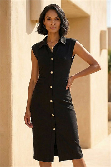 Dusk Collared Ribbed Midi Dress 14869908