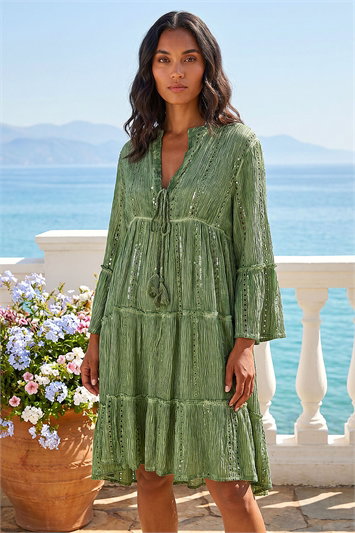 Shimmer Tie Detail Smock Dress 14595934