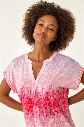 Pink Burnout Lace Shoulder Top