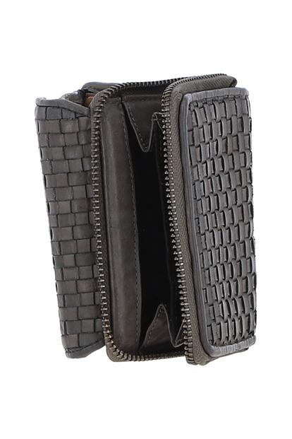 Black Vintage Woven Leather 7 Card Purse
