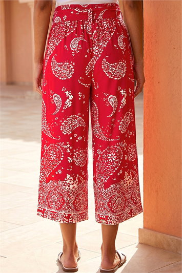 Paisley Print Wide Leg Cropped Trousers 18053378