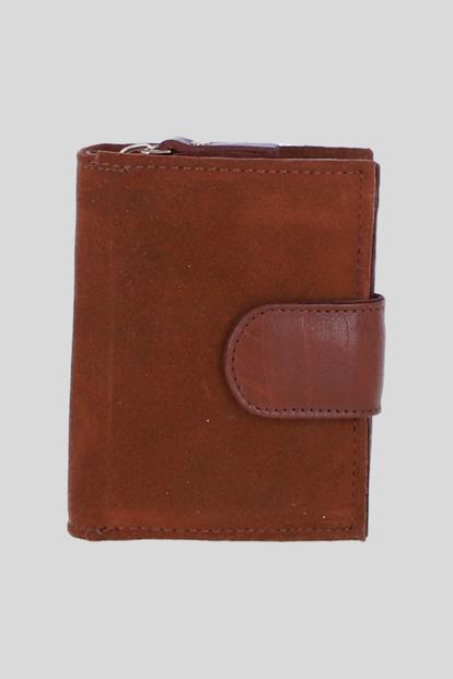 Brown Suede & Leather Rfid Protected Trifold Purse