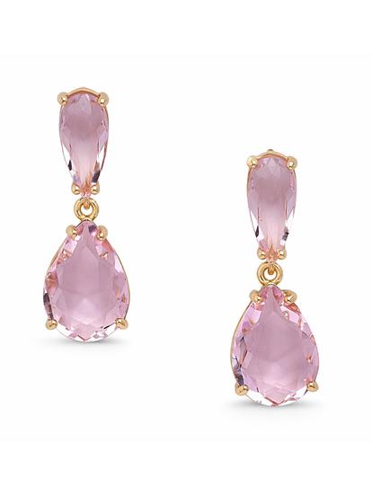 Pink Double Teardrop Crystal Drop Earrings
