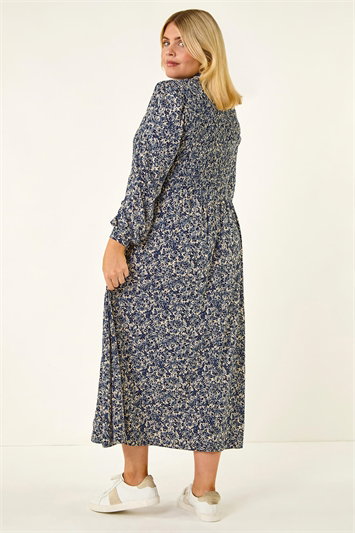 Curve Abstract Print Shirred Midi Dress 14772109