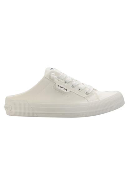 White Cheery Canvas Flat Mules