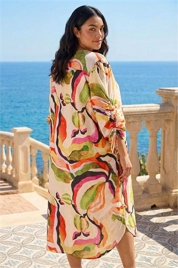 Curve Swirl Print V-Neck Midi Dress 14769734