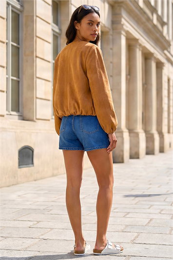 Faux Suede Bubble Hem Jacket 15053089