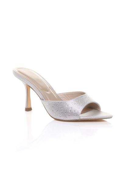 Black High Heel Diamante Pointed Peep Toe Sandals Mules
