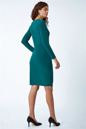 Chain Detail Wrap Stretch Ruched Midi Dress 14430328
