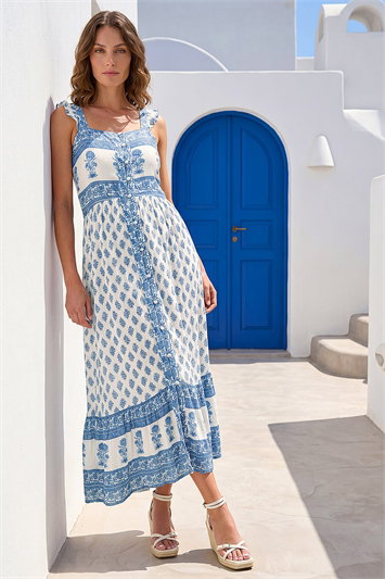 Blue Petite Floral Strappy Midi Dress