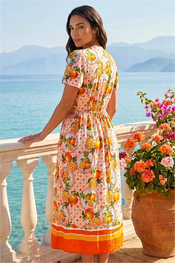 Fruit Print V-Neck Midi Dress 14919064