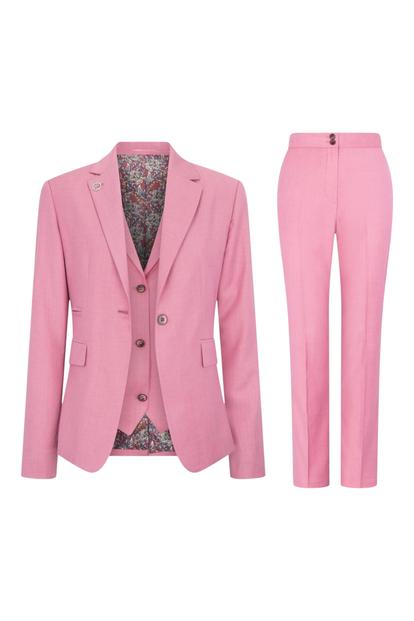 Pink Womens 3 Piece Plain Pink Formal Office Suit