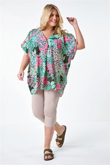 Curve Tropical Print Pleat Front Top 20177334