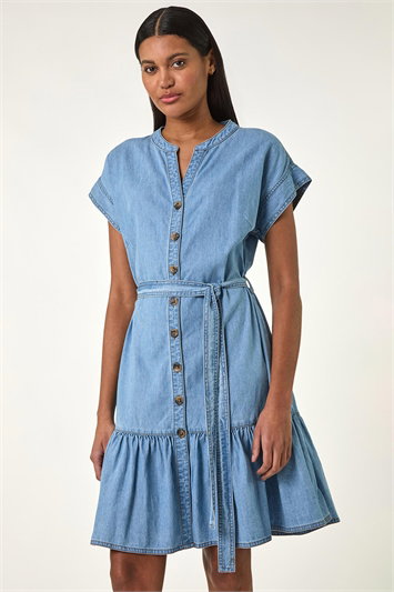 Denim Tiered Shirt Dress 14678043