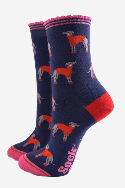Blue Greyhound Dog Bamboo Socks