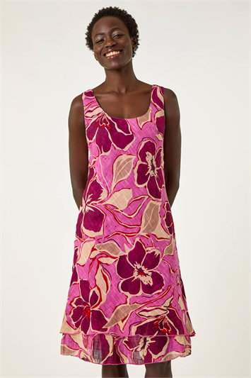 Pink Floral Double Layer Dress