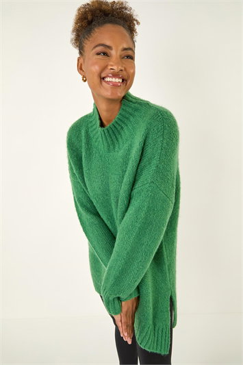 Green Soft Longline Knit Jumper