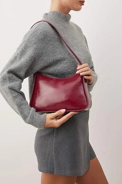 Red Women's Mini Patent Shoulder Bag With Chic Buckle Detail